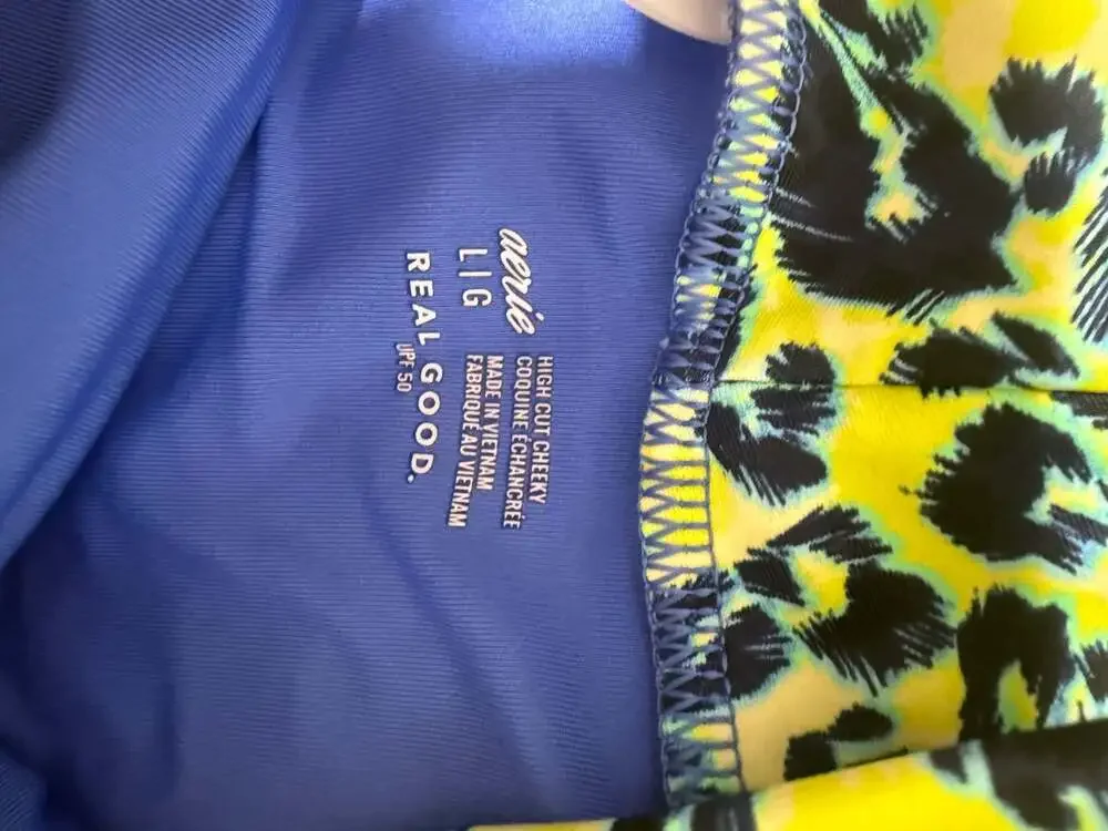 Aerie Real Good High Cut Cheeky Leopard Print Swimsuit Bottom Size L